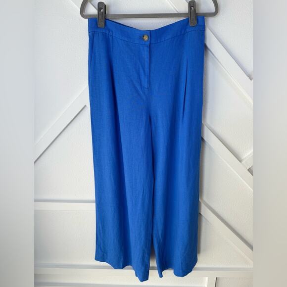 NWT J. Crew Factory Linen-Blend Pleated Wide Leg Crop Pant Blue Size 10 - Picture 2 of 11